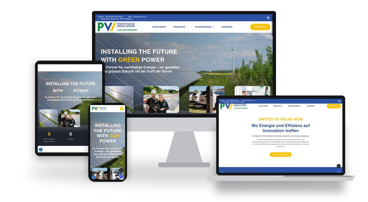 Website von PVI auf Desktop, Laptop, Tablet und Handy